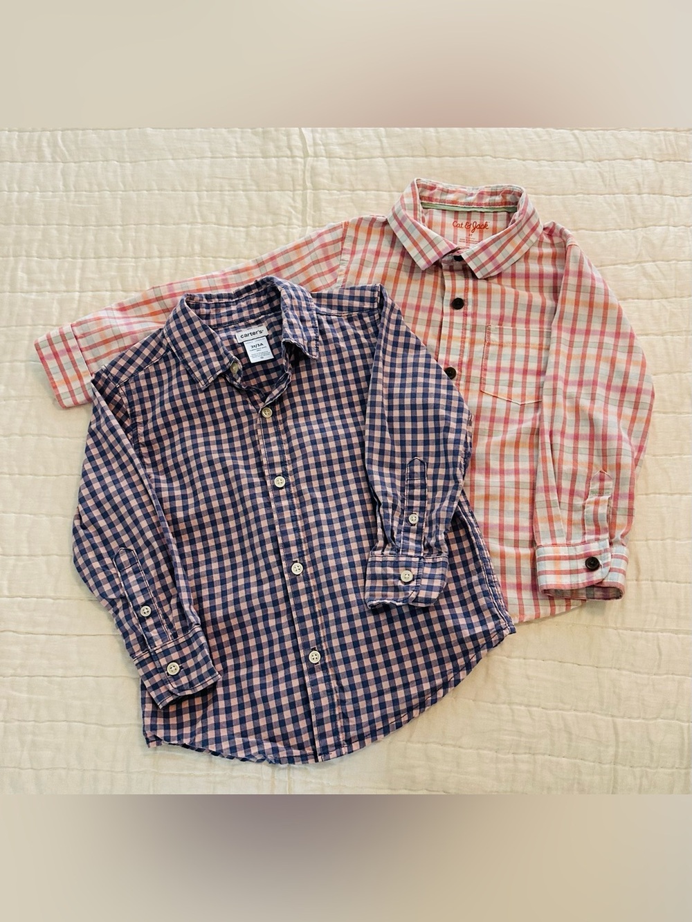 Carter's Boys Plaid Button-Down Shirts - Cat & Jack Navy and Pink Checked Shirt